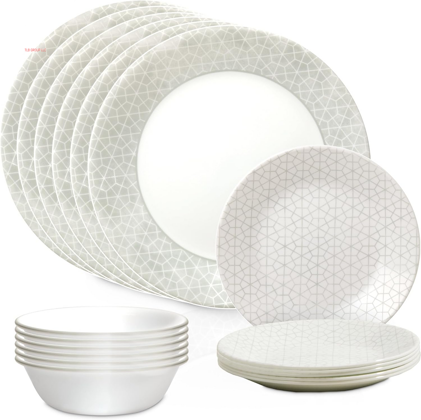 Vitrelle 18 Piece Glass Dinnerware Sets, Service for 6, Triple Layer Chip & Crack Resistant Glass Plate and Bowl Sets, Spring Blossom Green