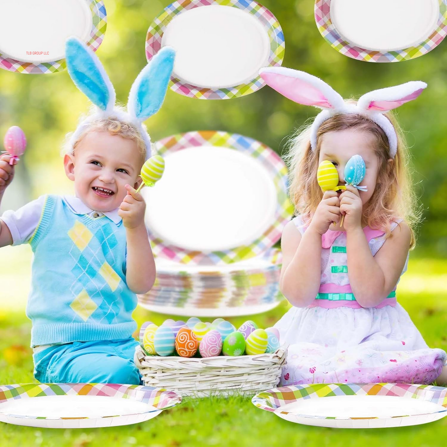 50Pcs Easter Oval Paper Plates 10" X 12" Large Disposable Heavy Duty Color Easter Buffalo Plaid Checkered Paper Platters Spring Rainbow Dessert Plates for Holiday Dinner Birthday Party Supplies