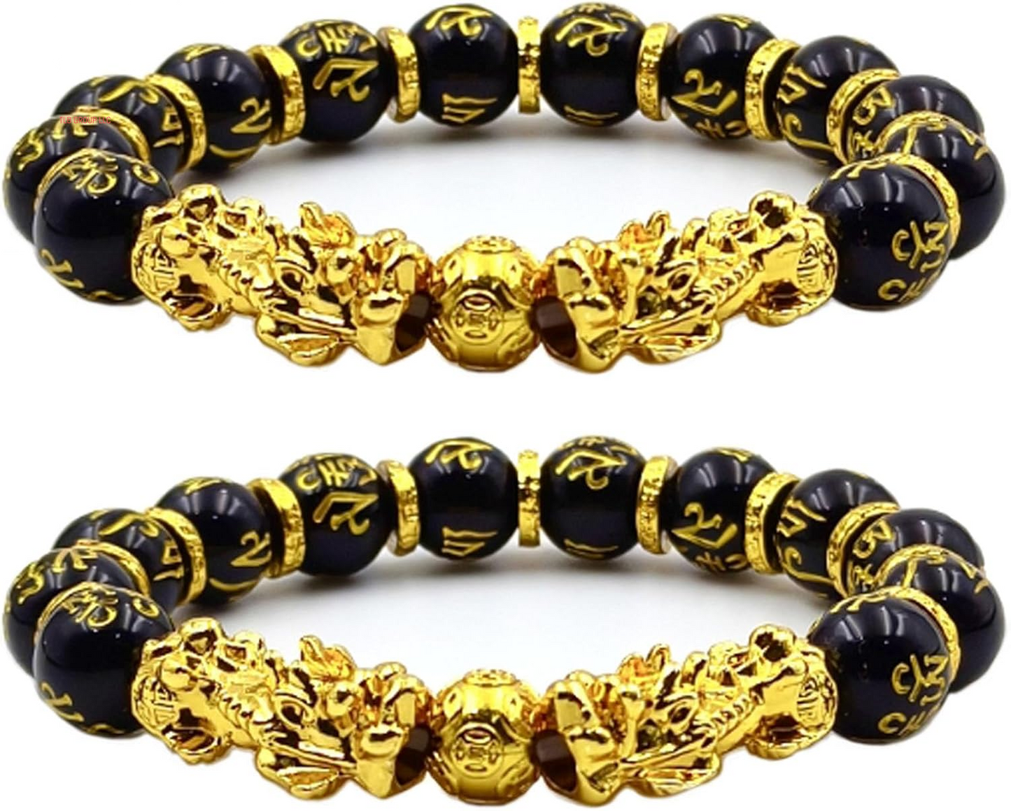 Fengshui Wealth and Luck Bracelet, Feng Shui Black Obsidian Pixiu Wealth Bracelet Prosperity Buddha Beads Elastic Bracelets for Women Men Jewelry