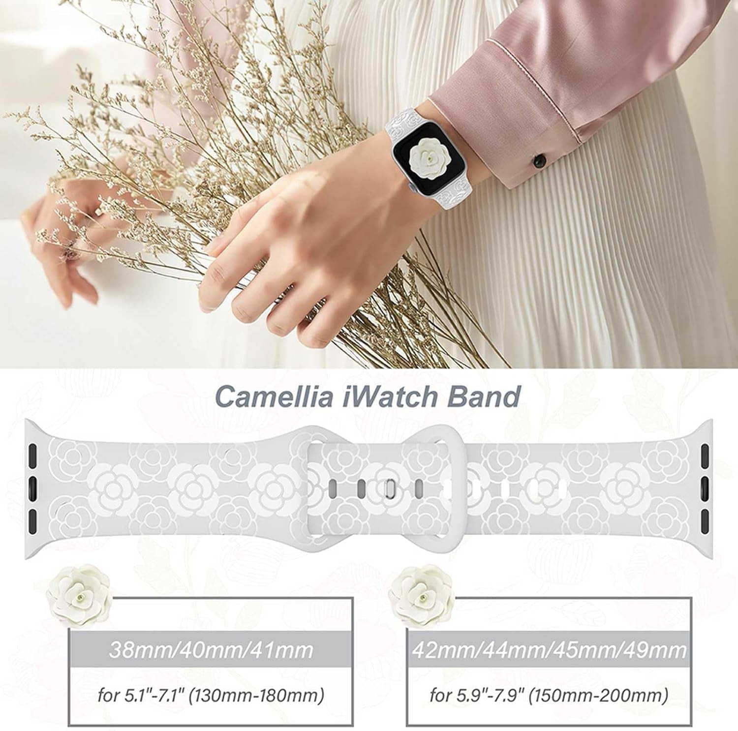 Floral Bands for Apple Watch 42Mm 44Mm 45Mm 49Mm Women, Soft Silicone Sport Straps with Cute Flower Patterns Compatible with Iwatch Bands Series Ultra SE 9 8 7 6 5 4 3 2 1