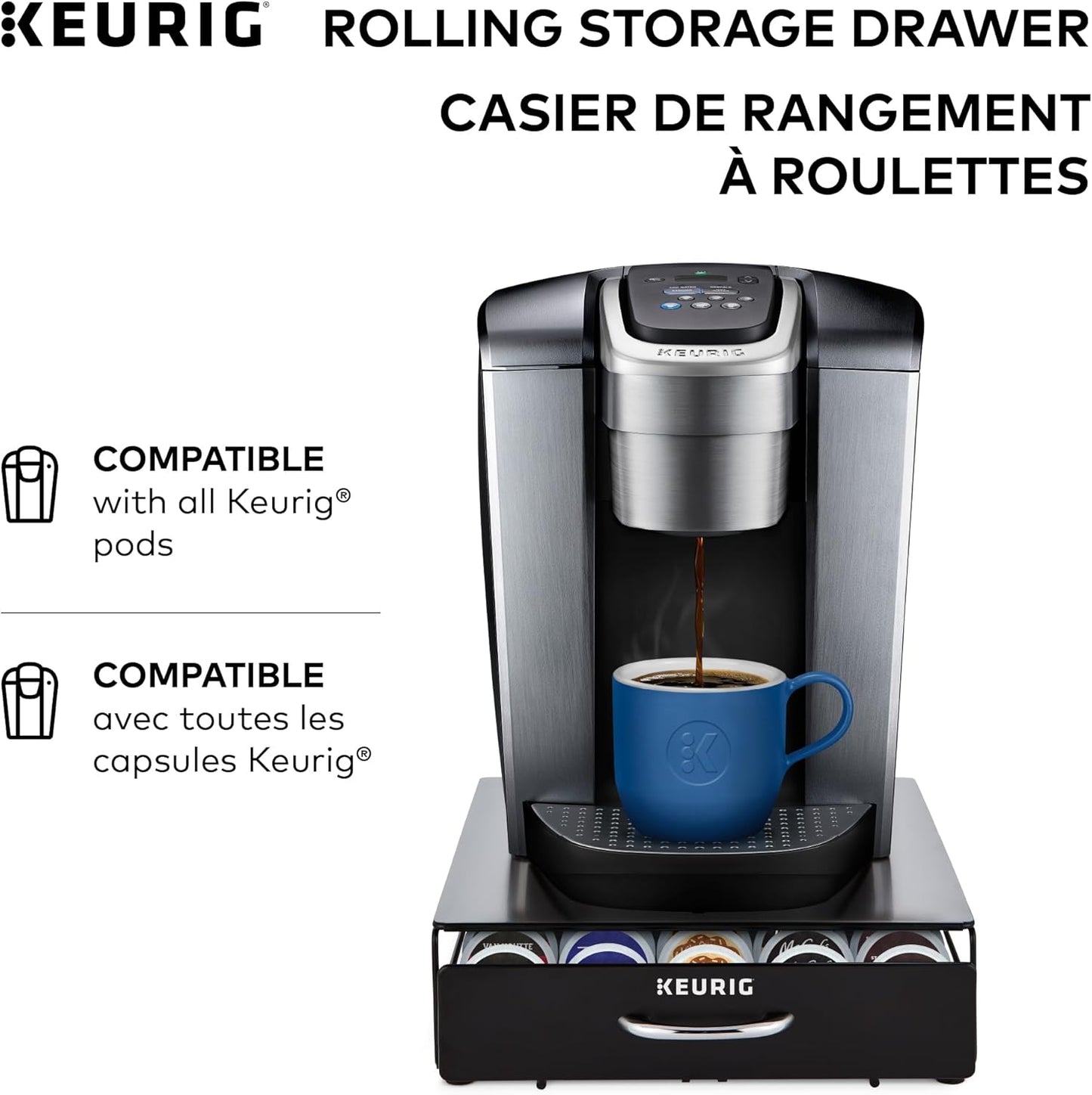 under Brewer Storage Drawer, Coffee Pod Storage, Holds Upto 35  K-Cup Pods, Black