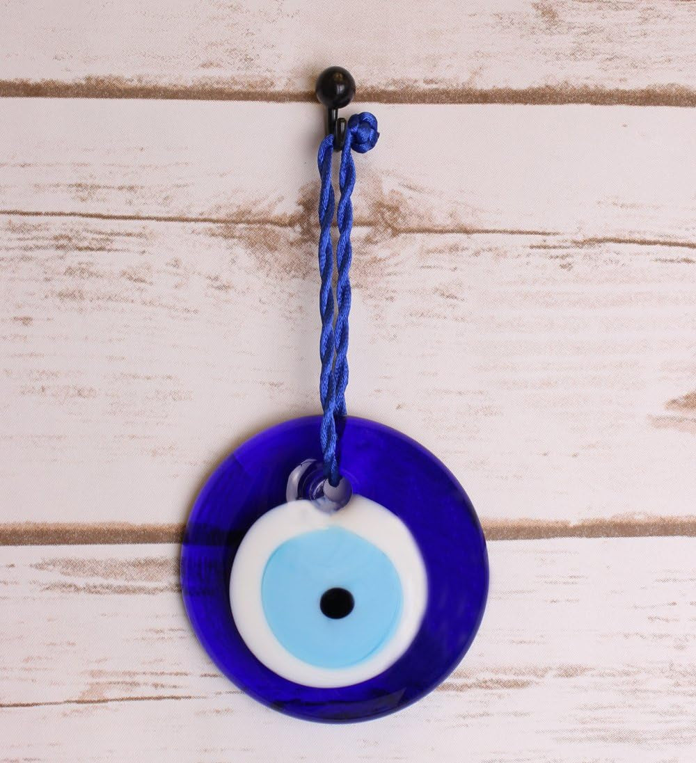 Large Size Turkish Blue Evil Eye (Nazar) ~ Blue Glass Evil Eye Amulet Charm Pendant for Protection Home Decor Idea (1 Pack)
