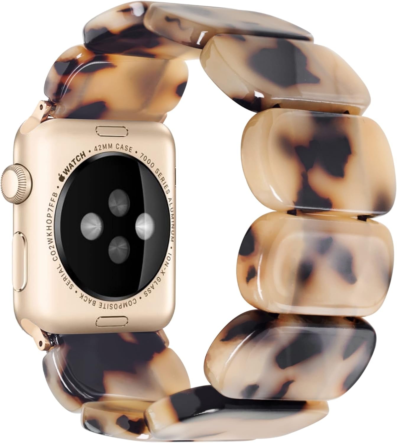 Tortoise Stretchy Watch Band Compatible with Apple Watch Serise Ultra/Se/8/7/6/5/4/3/2/1, Resin Cute Watch Strap Wristband for Iwatch Bracelet for Women, Men, Girls, 38/40/41Mm, 42/44/45/49Mm, Oval Version