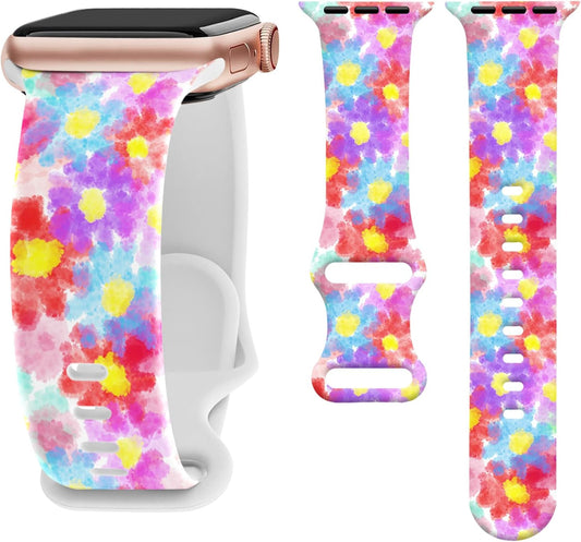 Floral Silicone Band Compatible with Apple Watch Bands for Women, 38Mm 40Mm 41Mm 42Mm 44Mm 45Mm 49Mm, for Iwatch Band Series 9 SE Ultra 8 7 6 5 4 3 2 1
