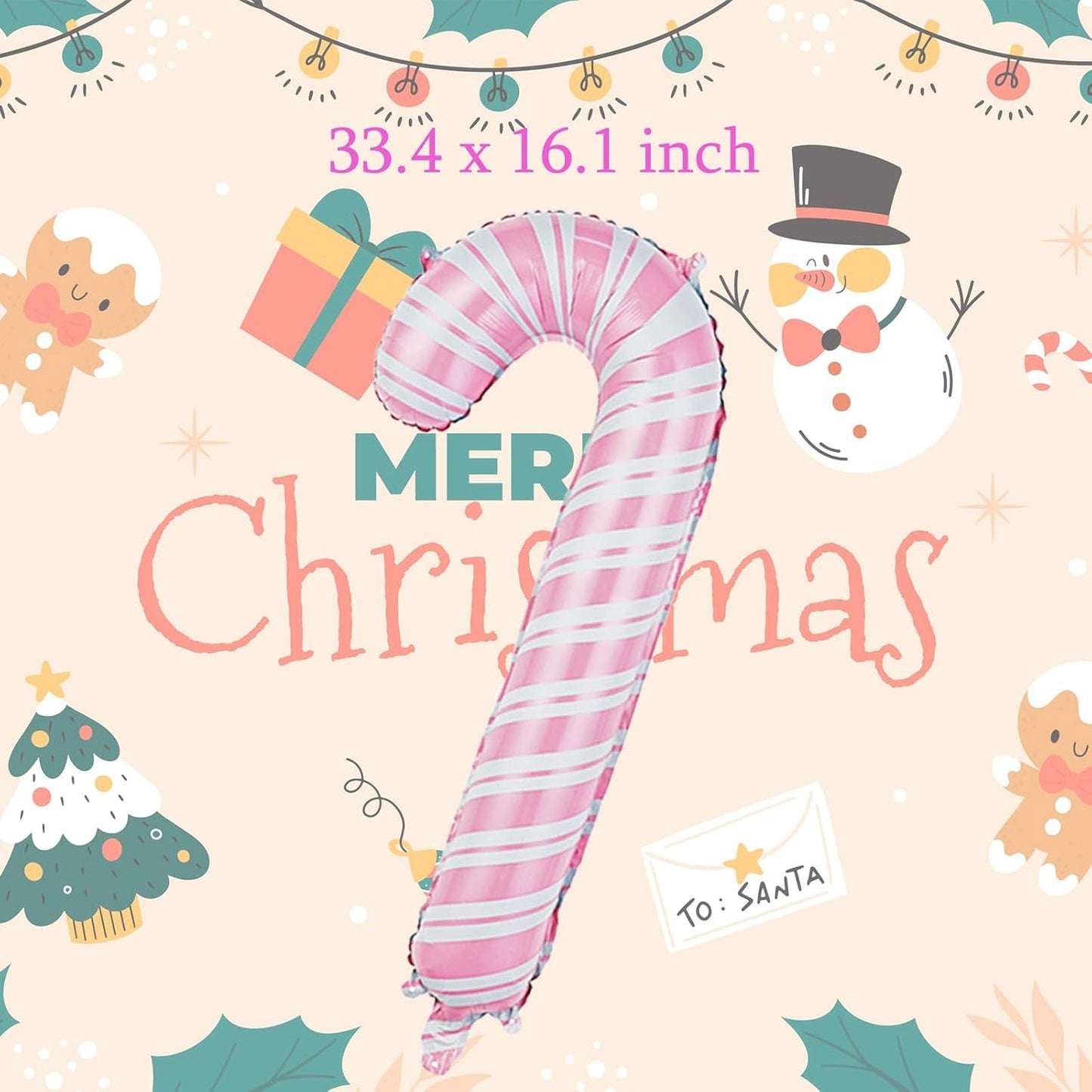 10Pcs Christmas Party Balloons Christmas Gingerbread Man Foil Balloons Pink Candy Cane Balloons for Christmas Holiday Xmas New Year Birthday Party Decorations Supplies