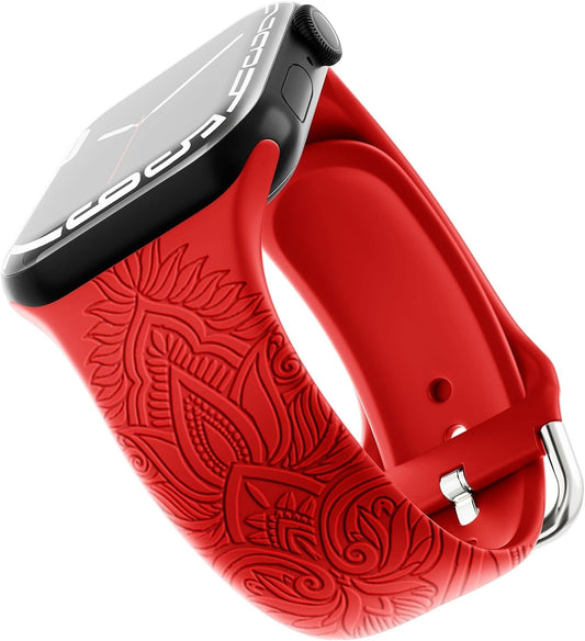 Chinese Style Engraved Bands Compatible with Apple Watch Bands 38Mm 40Mm 41Mm for Women Girl, Floral Design Soft Silicone Strap for Iwatch Ultra/Ultra 2 Series 9/8//7/6/5/4/3/2/1/SE