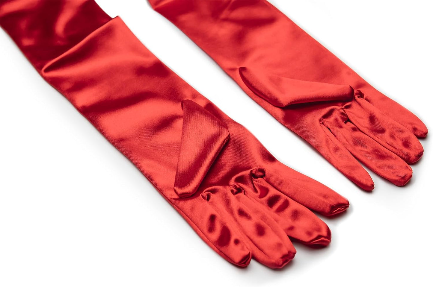 Long Red Satin Opera Gloves for Women, Cruella Deville, Red Riding Hood - Accessories for Halloween Costumes for Women