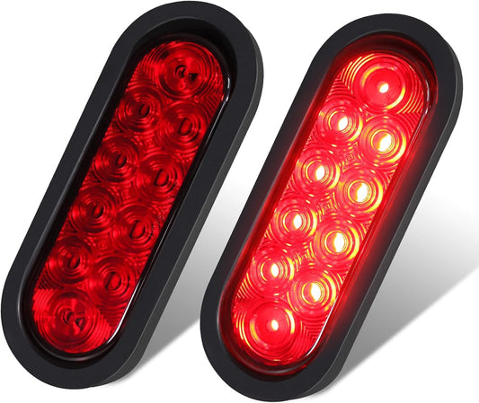 6 Inch Oval LED Trailer Lights, Red Trailer Light Kit with Rubber Grommet, 12V Waterproof Tail Light for Utility Truck Flatbed Tractor RV Boat Running Brake Stop Turn Signal, DOT Compliant TRUCK DRIVER