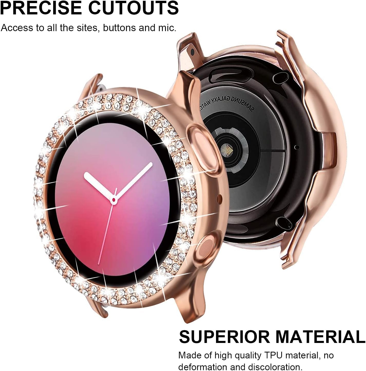 Compatible with Samsung Galaxy Watch Active/Active 2 40Mm 44Mm Band with Case Women, Stainless Steel Mesh Loop Replacement Magnet Wristband Strap & Full around PC Bumper for Galaxy Active 2 40Mm 44Mm