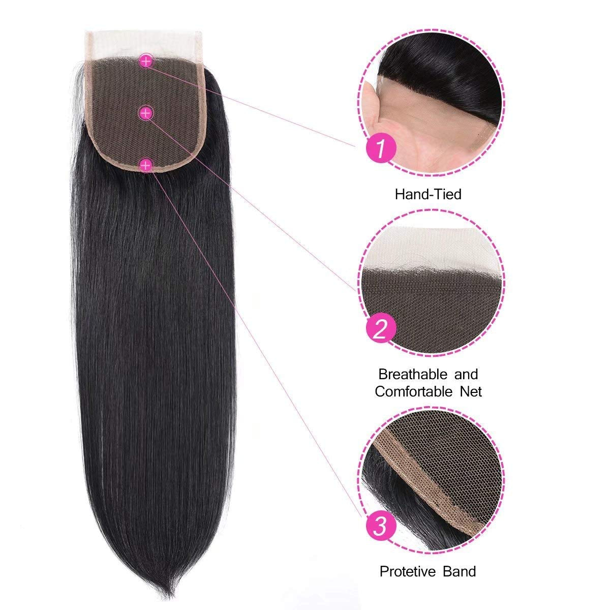 Straight Lace Closure Human Hair 4X4 HD Lace Closure 10 Inch Unprocessed Brazilian Virgin Hair Lace Frontal Free Part Closure 100% Human Hair Extensions for Black Women Pre Plucked Natural Black