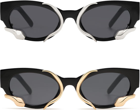 Trendy Sunglasses for Women Men Vintage Narrow Cateye Metal Snake Sunnie Y2K Accessories AP3621