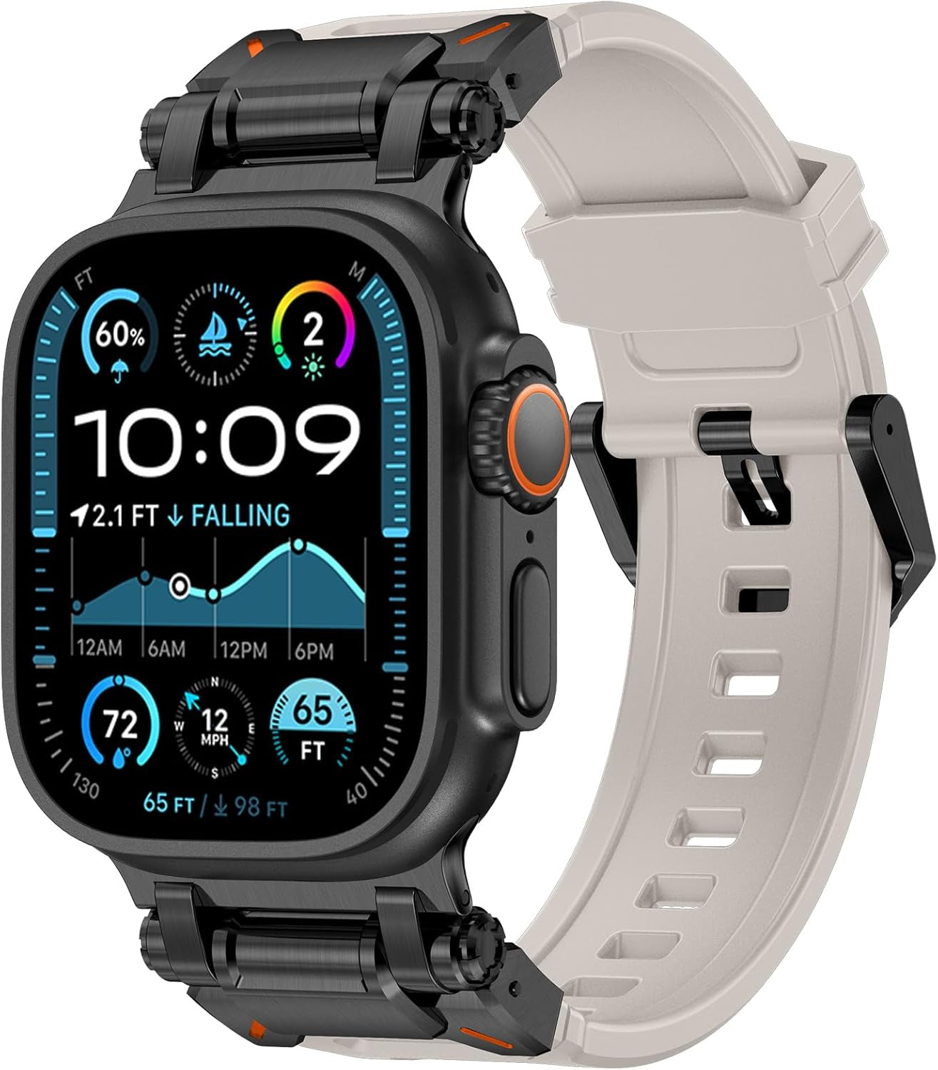 Designed for Apple Watch Band Apple Watch Ultra 2/Ultra 49Mm for Men, Silicone Rubber Bands with Metal Connector for Apple Watch Series 10 46Mm, 9/8/7 45Mm, SE2/SE 6/5/4 44Mm, 3/2/1 42Mm