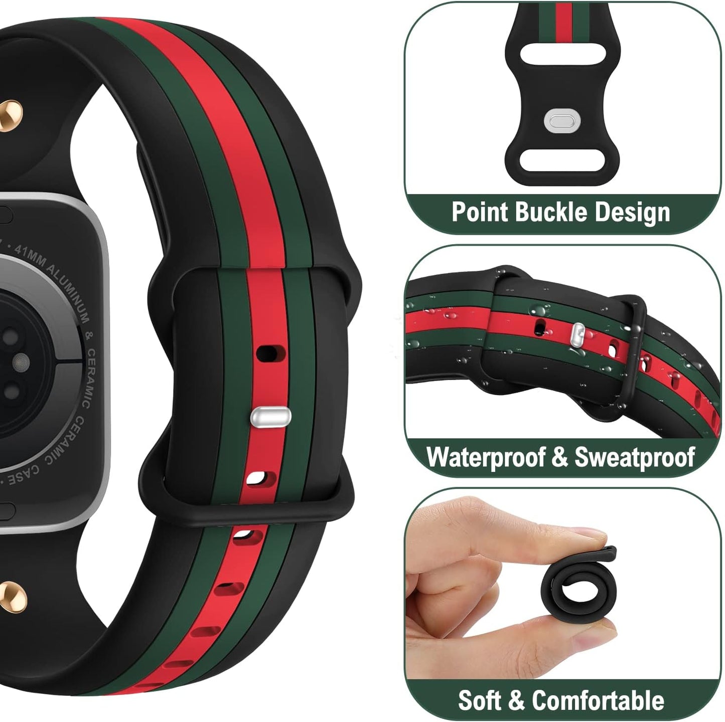 Designer Band with Charms Decor Compatible with Apple Watch Band 38Mm 40Mm 41Mm 42Mm 44Mm 45Mm 49Mm Women Men, Stylish Silicone Sport Wristbands for Iwatch Series 8 7 6 5 4 3 2 1 SE Ultra