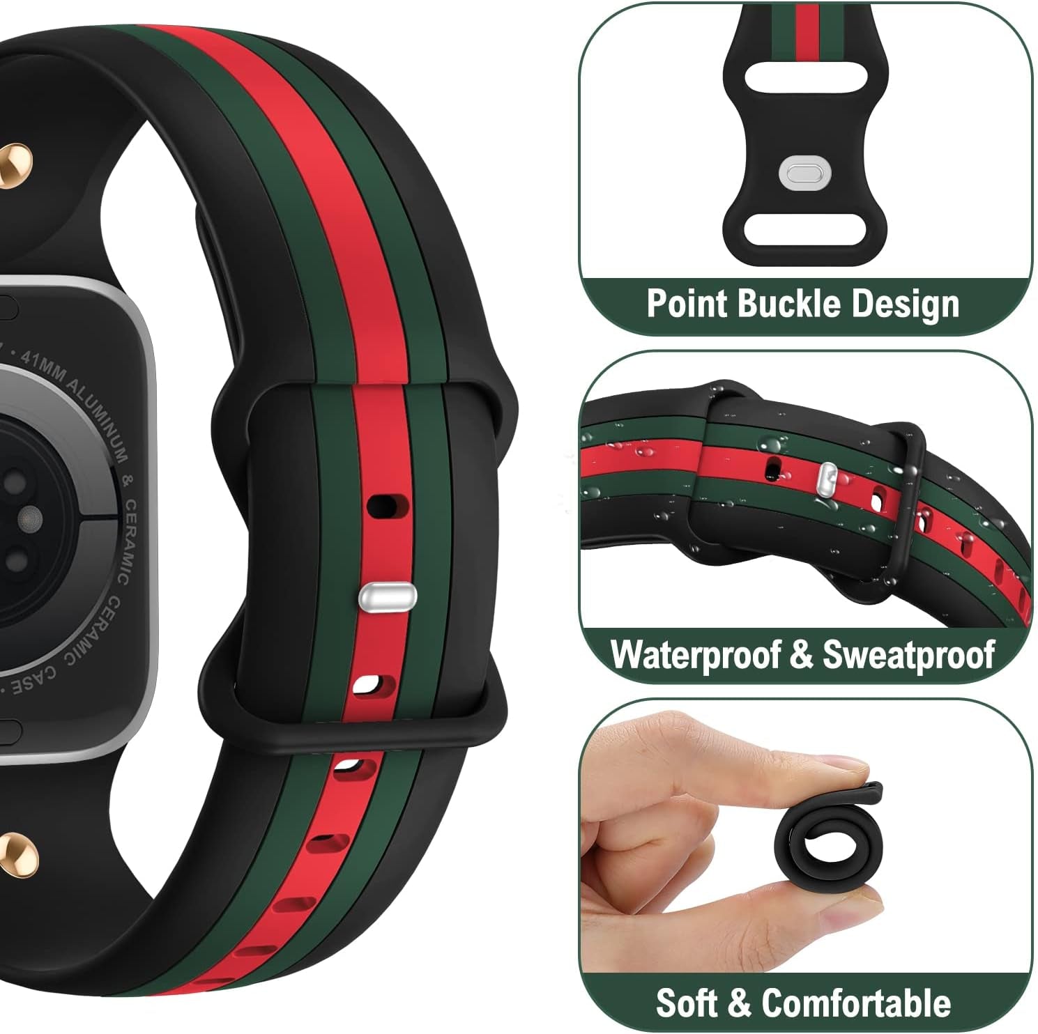 Designer Band with Charms Decor Compatible with Apple Watch Band 38Mm 40Mm 41Mm 42Mm 44Mm 45Mm 49Mm Women Men, Stylish Silicone Sport Wristbands for Iwatch Series 8 7 6 5 4 3 2 1 SE Ultra