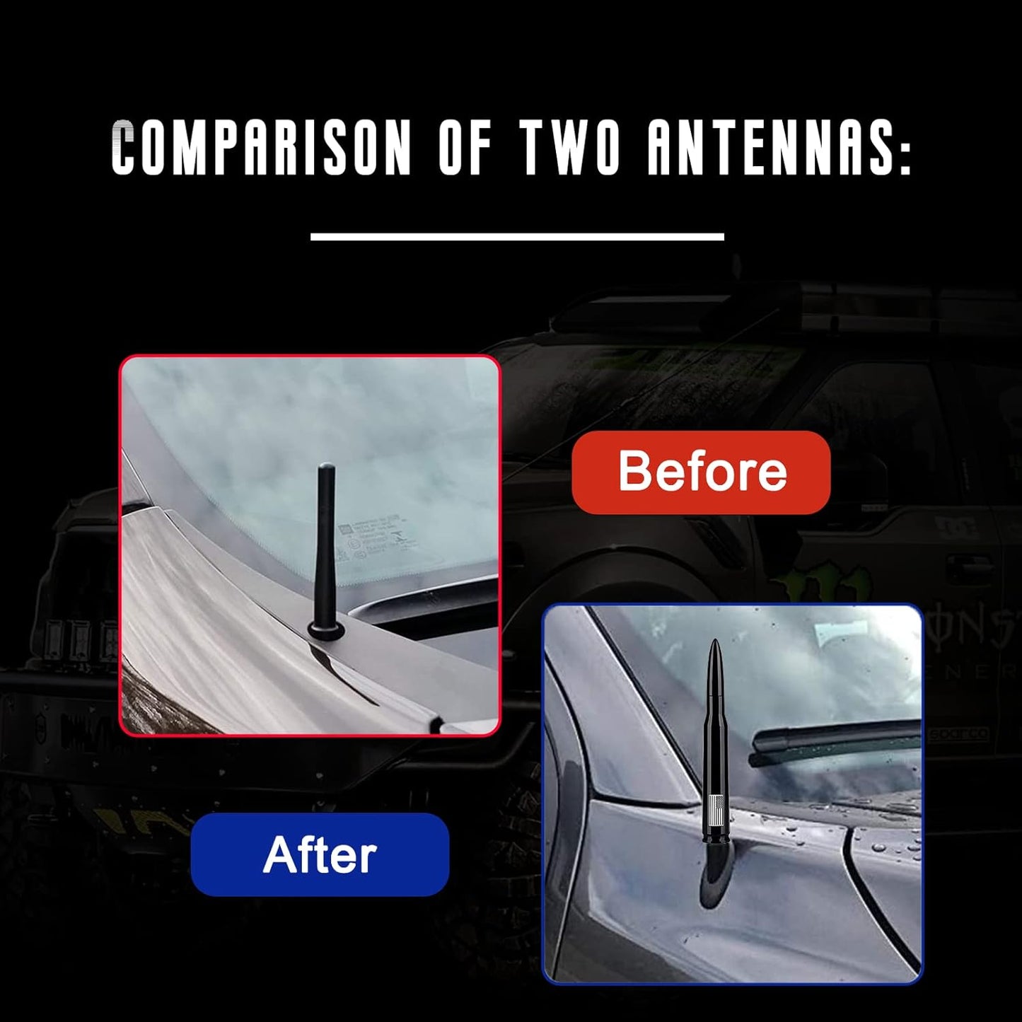 American Flag Car Truck Antenna with Valve Stem Caps, Universal Mast for GM Chevy Silverado 1500 2500 3500 HD Avalanche Ford F150 F250 F350 Denali Heavy Duty Pickup Trucks Accessories (Black)