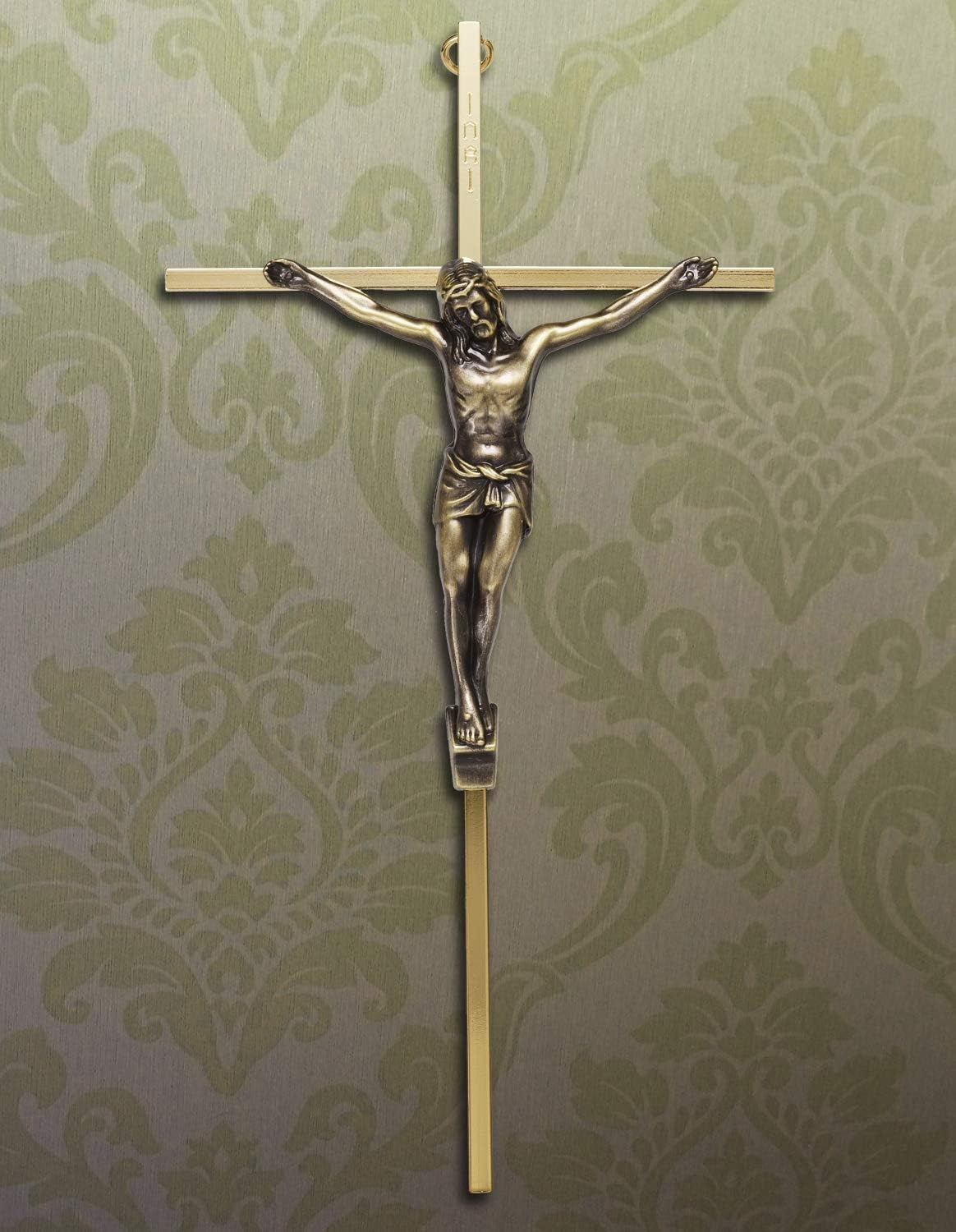Crucifix Wall Cross Catholic, Metal Slender Jesus Crosses for Wall Decor - 10 Inch - Shiny Gold