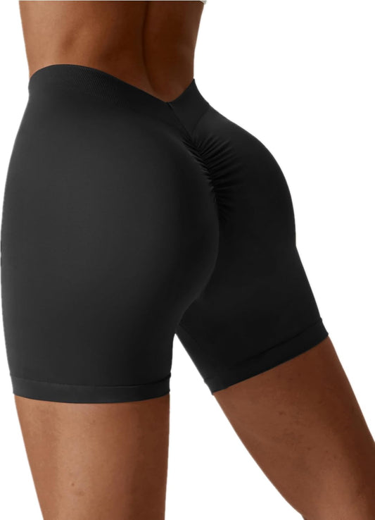 Workout Shorts for Women Seamless V Back Scrunc Butt Gym Shorts Tummy Control High Waist Booty Yoga Shorts