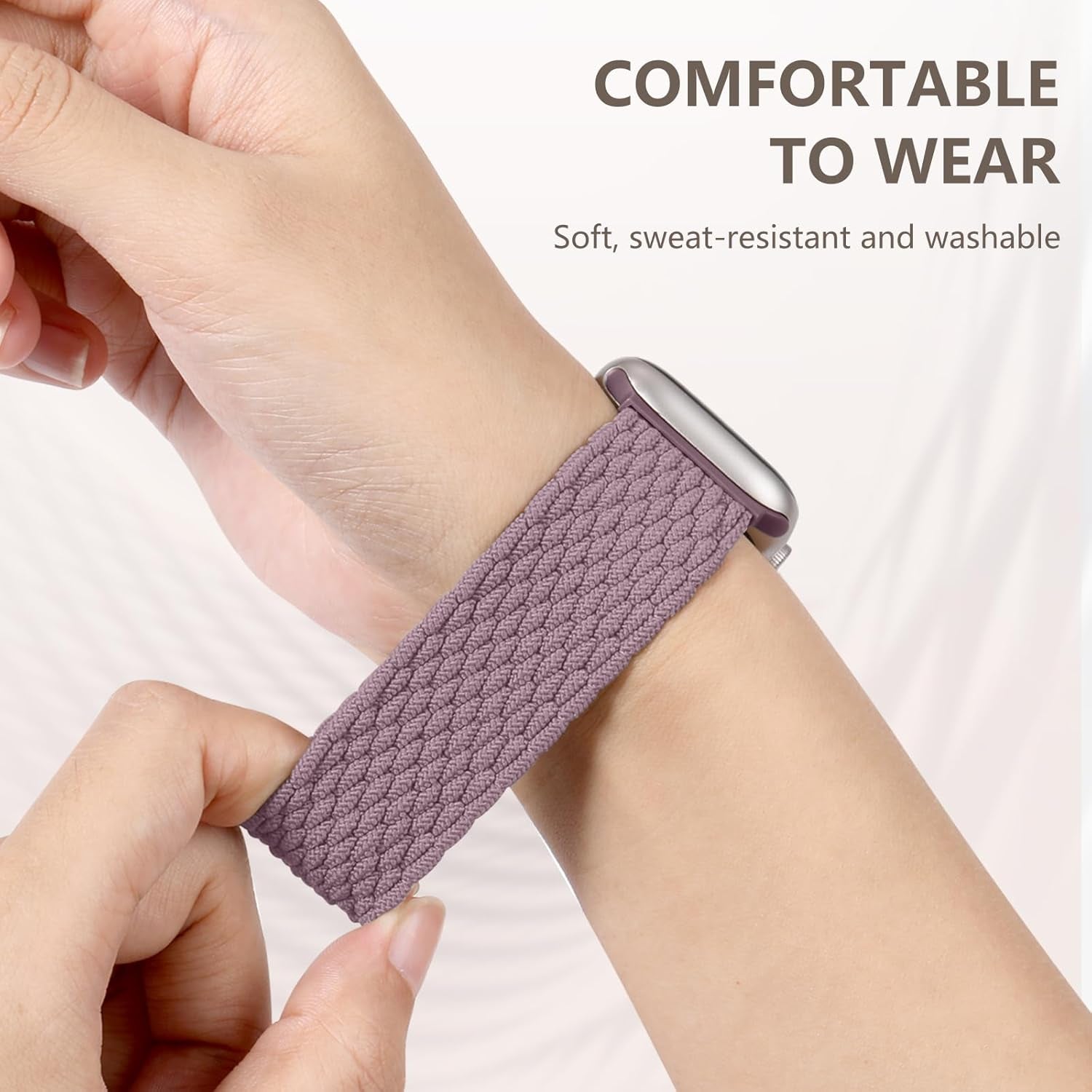 Braided Solo Loop Compatible with Apple Watch Bands 44Mm 45Mm 42Mm 49Mm Women Men, Stretchy Soft Woven Nylon Elastic Strap Wristband for Iwatch Series 9/8/7/6//5/4/3/2/1/Se/Ultra,Smoke Violet