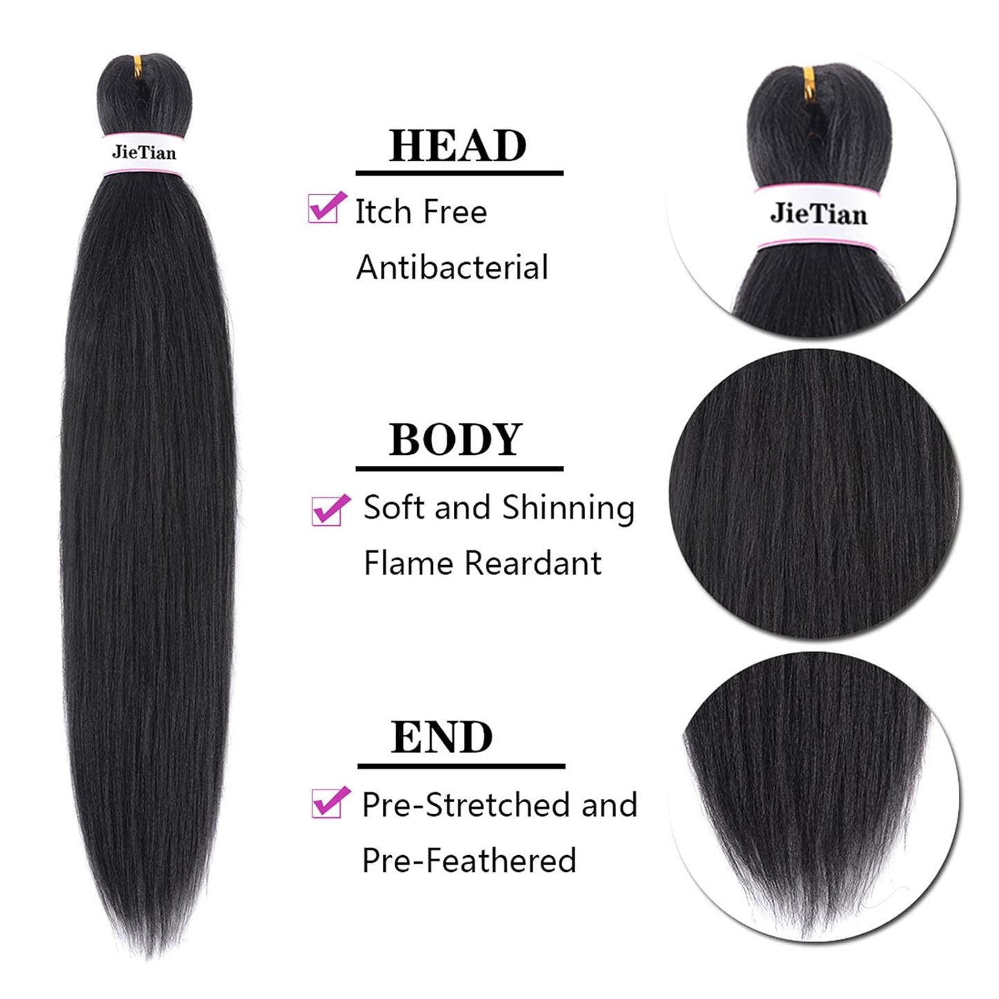 Pre Stretched Braiding Hair Natural Black 30 Inch 8 Packs Synthetic Crochet Braids Hot Water Setting Professional Soft Yaki Texture Synthetic Hair Extensions(1B)