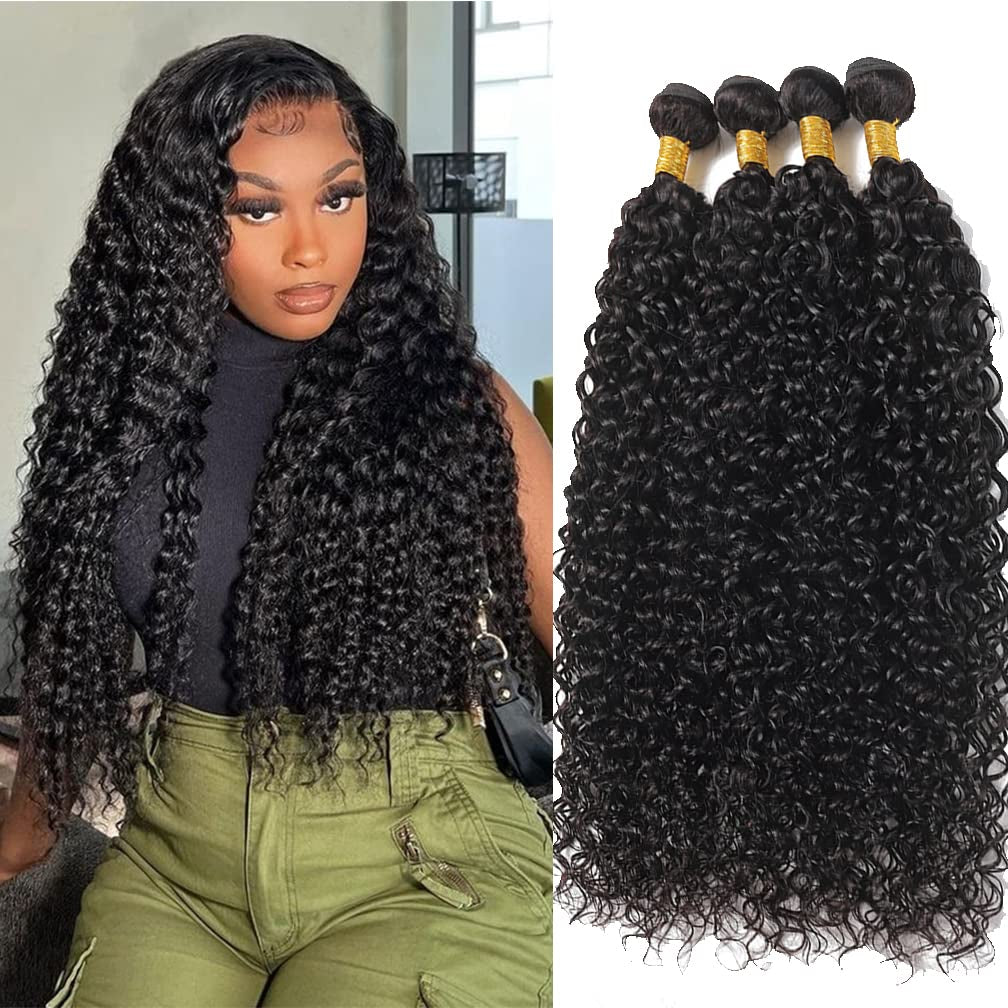 Brazilian Water Wave Wet and Wavy Human Hair 4 Bundles for Black Women Curly Wave 4 Bundles 20 22 24 26 Human Hair Bundles Water Wave Hair Extensions