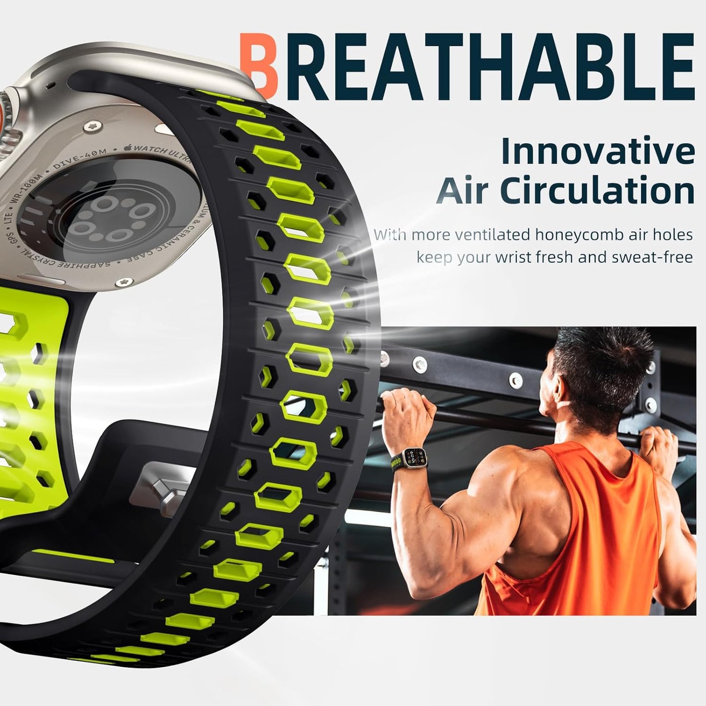 26MM Sport Band Compatible with Apple Watch Ultra 2 & Ultra Band 49Mm 46Mm 45Mm 44Mm 42Mm Men, Honeycomb Breathable Silicone Waterproof Strap for Iwatch Apple Watch Series 10 9 8 7 6 5 4 3 SE