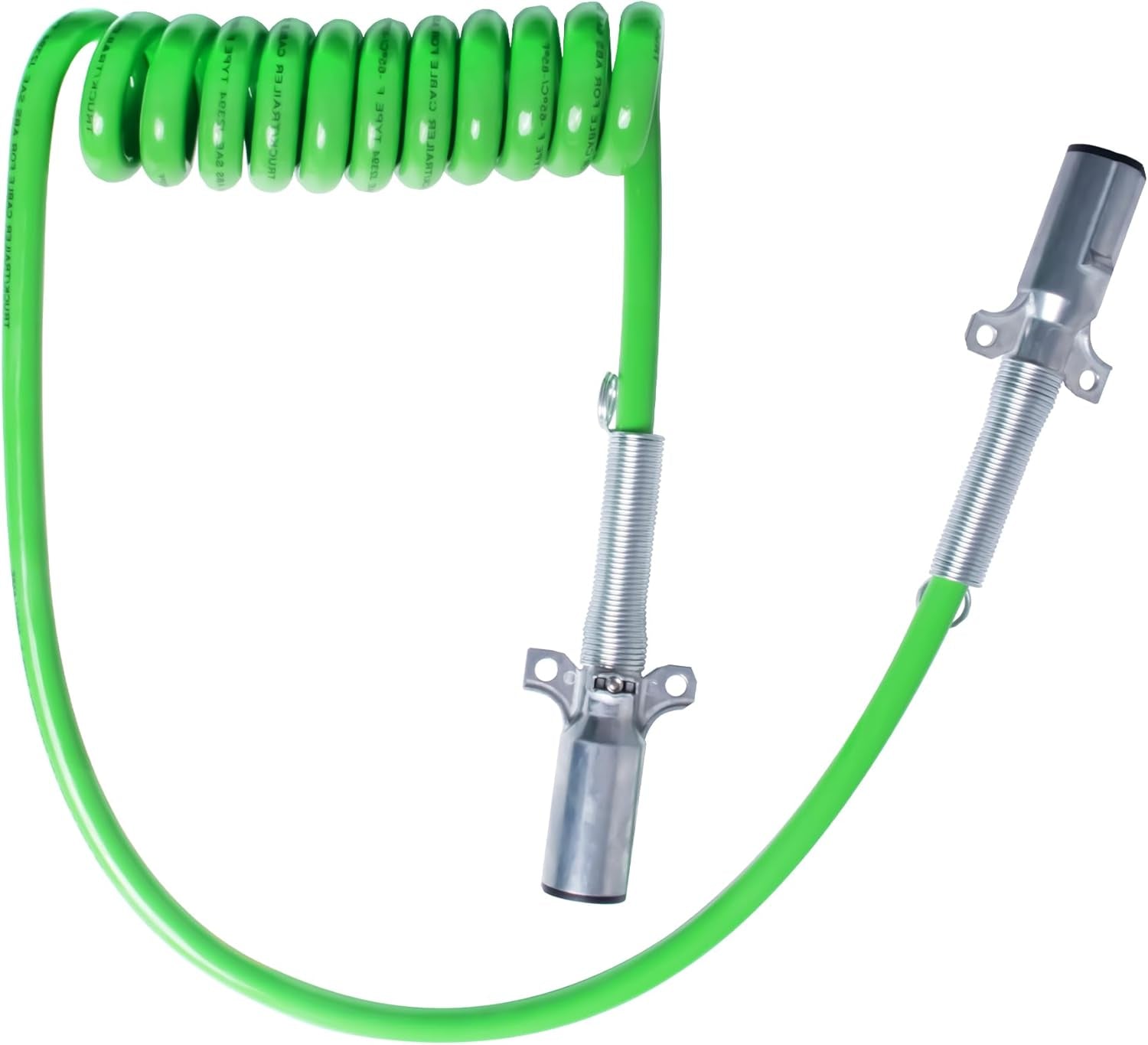 7 Way Coiled Cord 15 FT Green ABS Electrical Power Cords Coil Pigtail Power Wire Heavy Duty Cable for Semi Truck Trailer Tractors