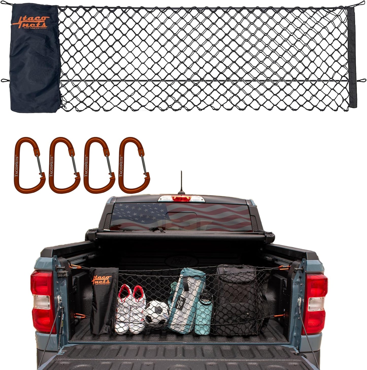 GMC Sierra & Chevy Silverado Envelope Style Truck Bed Cargo Net - Fits 2013-2024 - Upgraded 5Mm Bungee - Free Storage Bag - Heavy Duty Carabiners - Designed in USA - 18" X 50"
