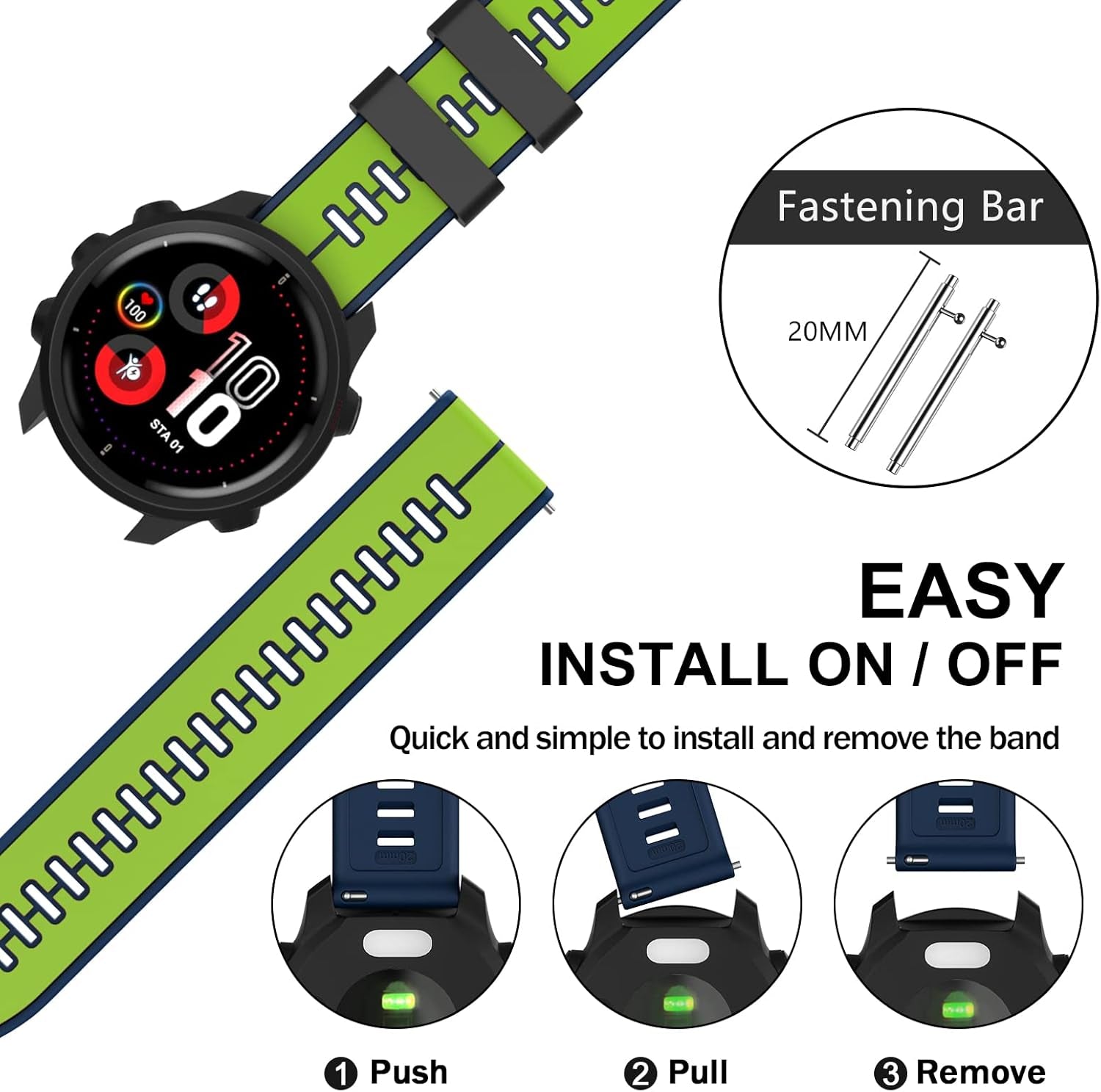 Compatible with Vivoactive 3 Band, 20Mm Width Soft Silicone Watch Bands Replacement for Garmin Vivomove 3/Music/Luxe/Style/Hr/Forerunner 245/645 Music/Samsung Galaxy Watch 42Mm Smartwatches