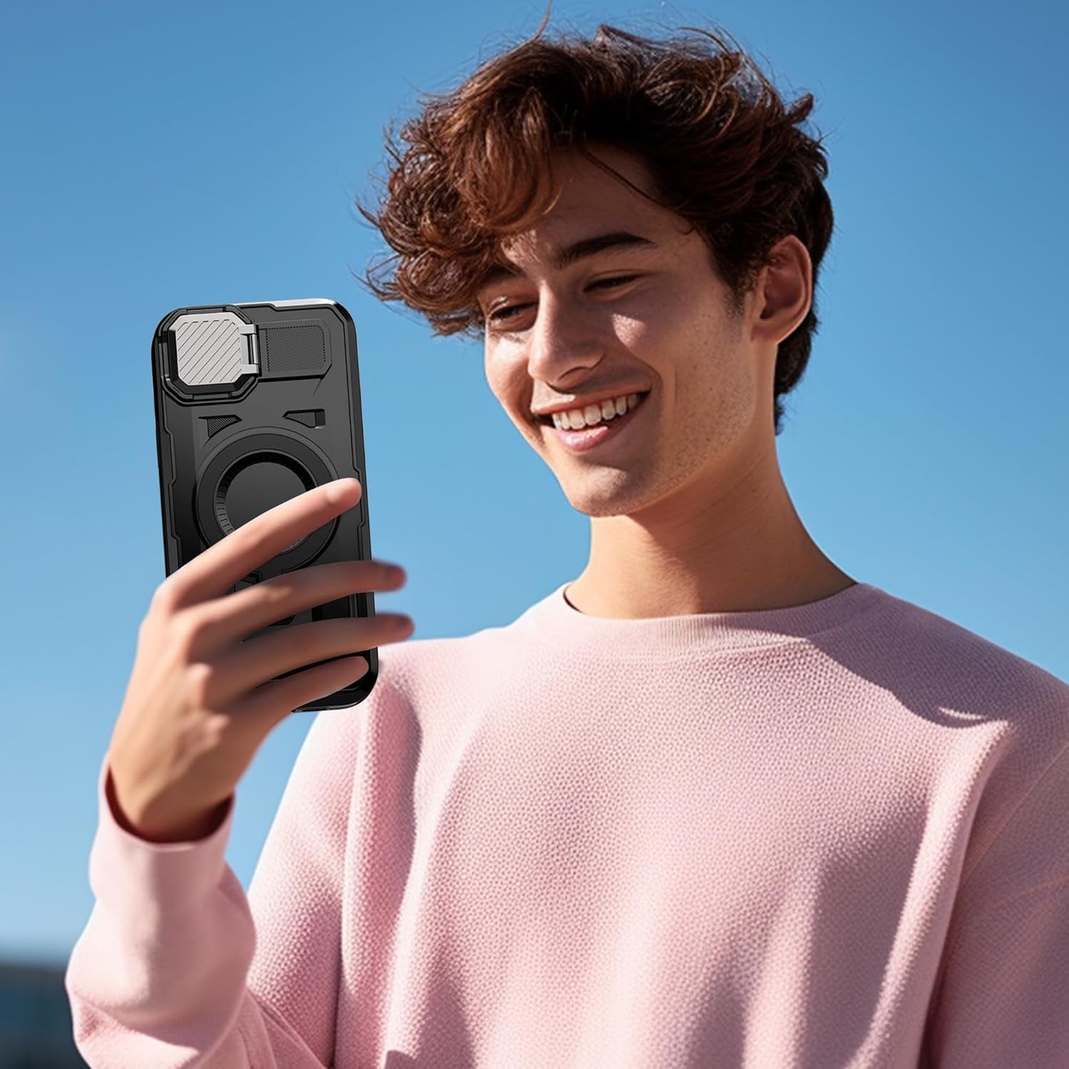 For Iphone 16E Case, 16E Case 2025 with Camera Cover Stand[Compatible with Magsafe] Heavy Duty Drop Shockproof Slim Protection Rugged Magnetic Phone Case for Iphone 16E Case 6.1",Black