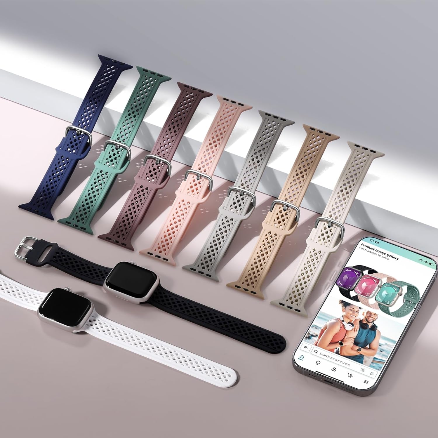 Diamond Hollow-Out Band Compatible with Apple Watch Bands 38Mm 40Mm 41Mm 42Mm 44Mm 45Mm 49Mm Women Men, 3 Pack Sport Band Breathable Silicone Straps for Iwatch Ultra SE Series 9 8 7 6 5 4 3 2 1