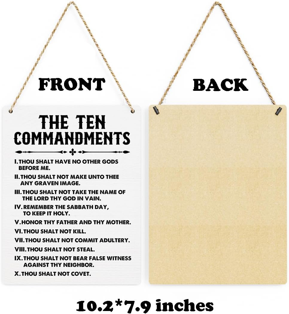 Inspirational Signs Gift 10 Commandments Wall Art Christian Bible Verse Wall Art Religious Home Wall Decor 8X10 Inches Scripture Wooden Hanging Sign for Living Room Bedroom Office