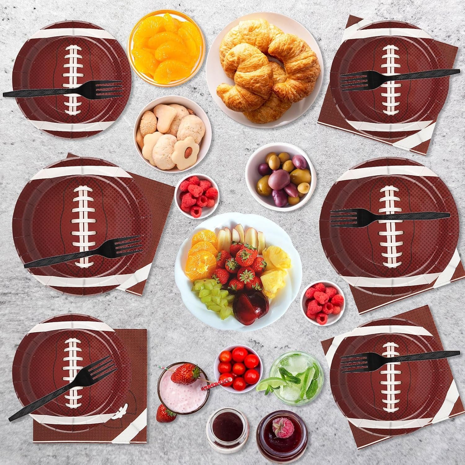 Football Party Supplies Decorations Set for 24 People, Includes Dinner Plates, Dessert Plates, Napkins, Forks, Perfect for Super Bowl Game Day Birthday Party(96 PCS)