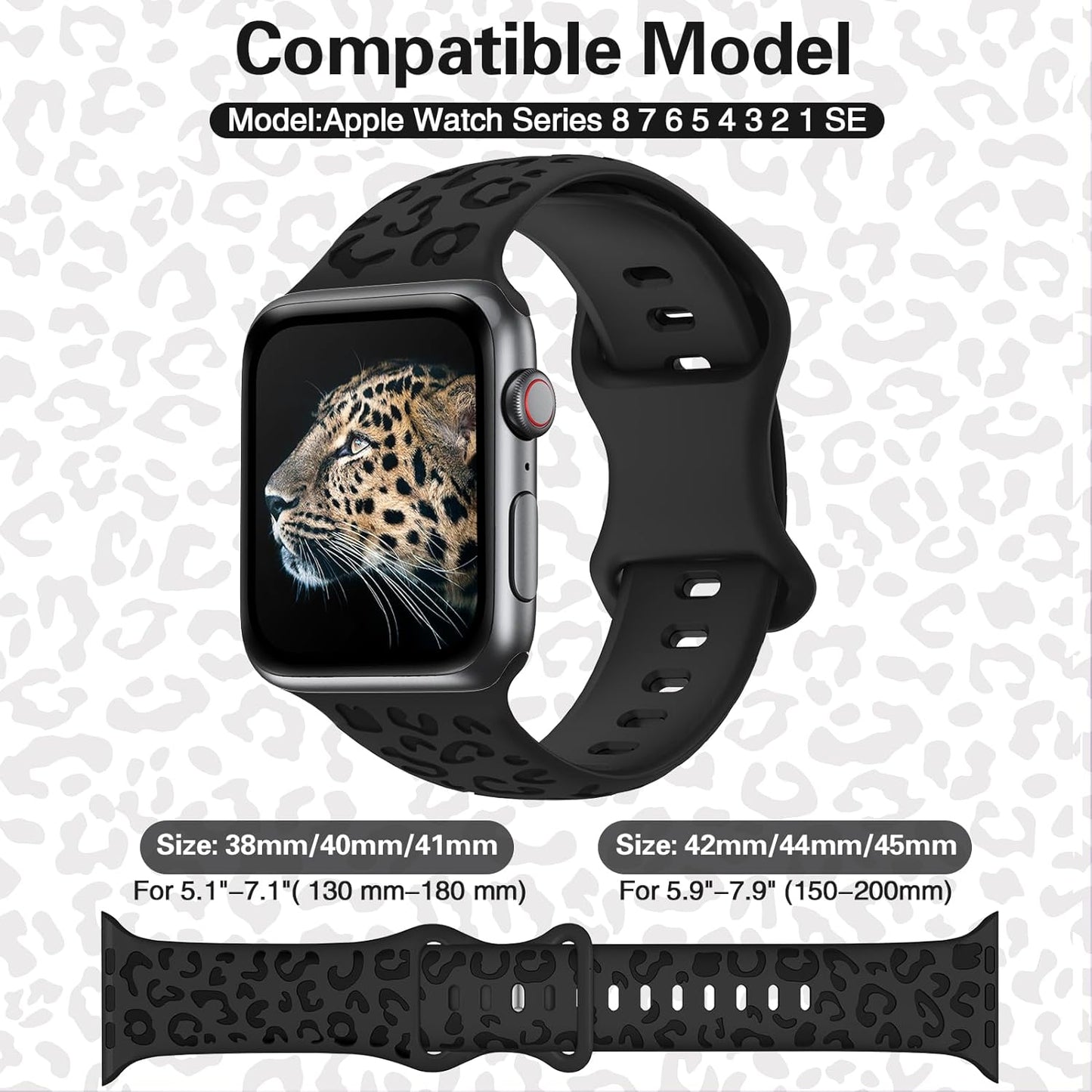 Leopard Engraved Bands for Apple Watch Band 40Mm 38Mm 41Mm 42Mm 44Mm 45Mm Women Men, Cheetah Sport Strap Silicone Waterproof Wristbands for Iwatch Series 9 8 7 6 SE 5 4 3 2 1
