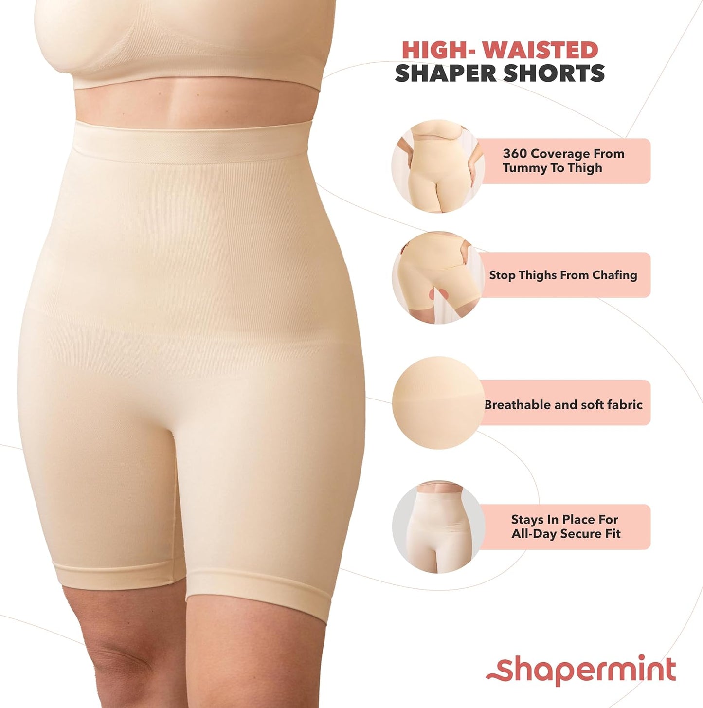 High Waisted Body Shaper Shorts - Shapewear for Women Tummy Control Small to Plus-Size Nude Xxx-Large