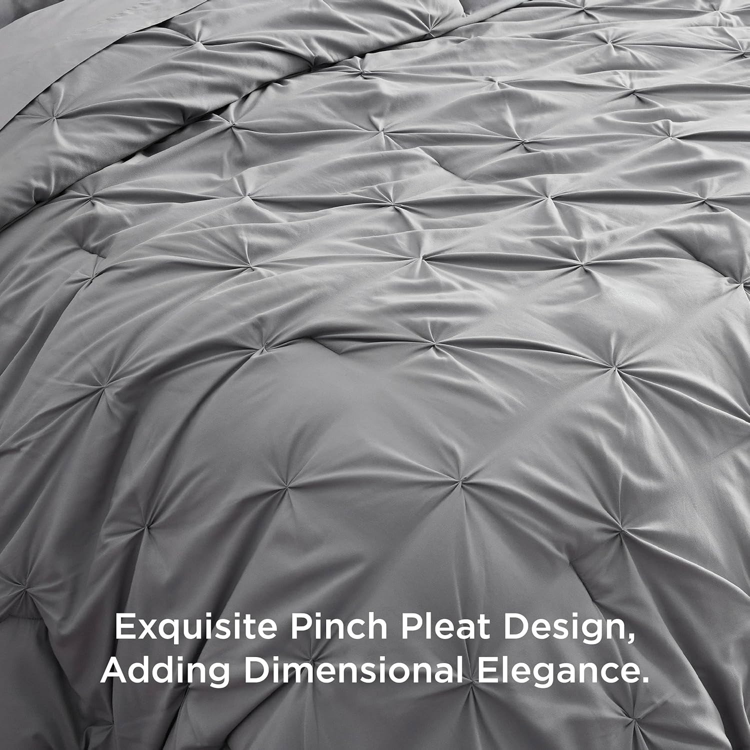 King Size Comforter Set - Bedding Sets King 7 Pieces, Pintuck Bed in a Bag Grey Bed Set with Comforter, Sheets, Pillowcases & Shams