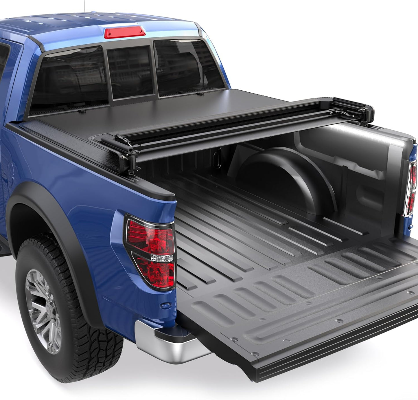 Quad 4-Fold 6.5 FT Soft Folding Truck Bed Tonneau Cover Compatible with 2009-2014 Ford F150 F-150 Styleside Fourth Fold (Excl Raptor Series) without Utility Track System Truck Bed Cover