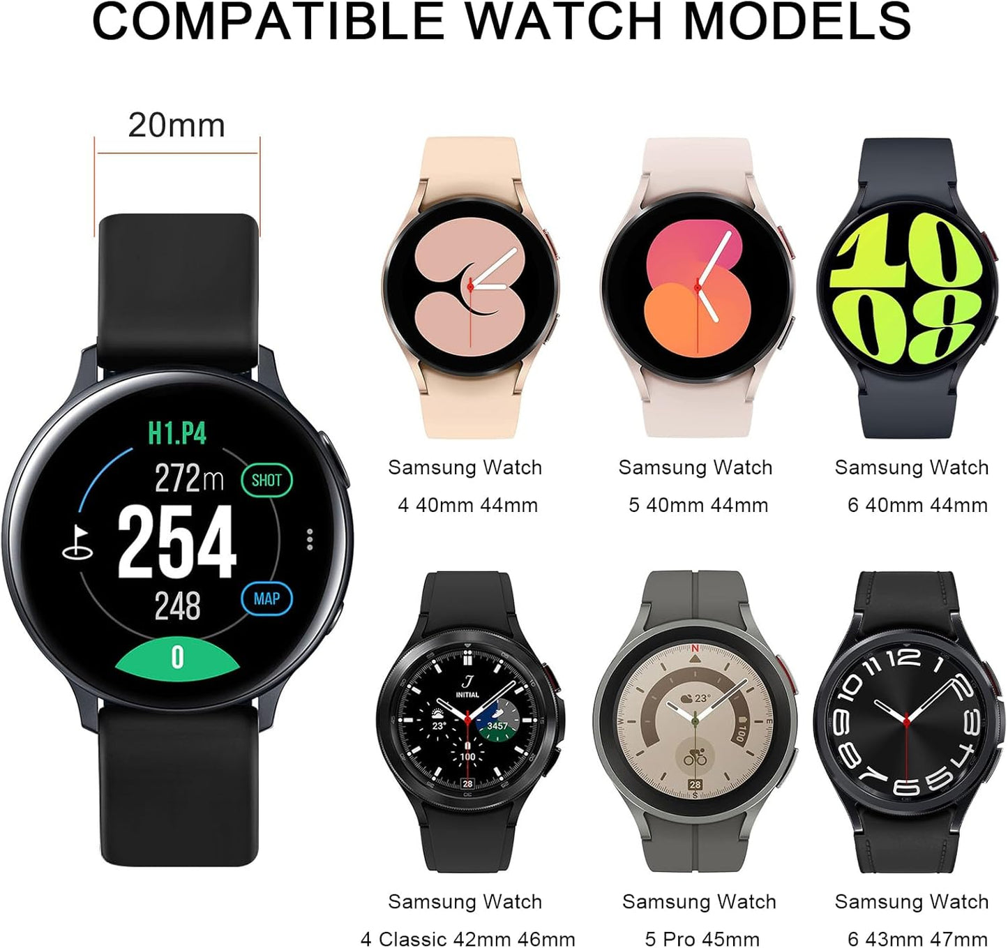 for Samsung Galaxy Watch 6 Band 40Mm 44Mm / Galaxy Watch 6 Classic Bands 43Mm 47Mm, 20Mm Soft Sport Band Adjustable Replacement Strap for Galaxy Watch 6 Band Women Men
