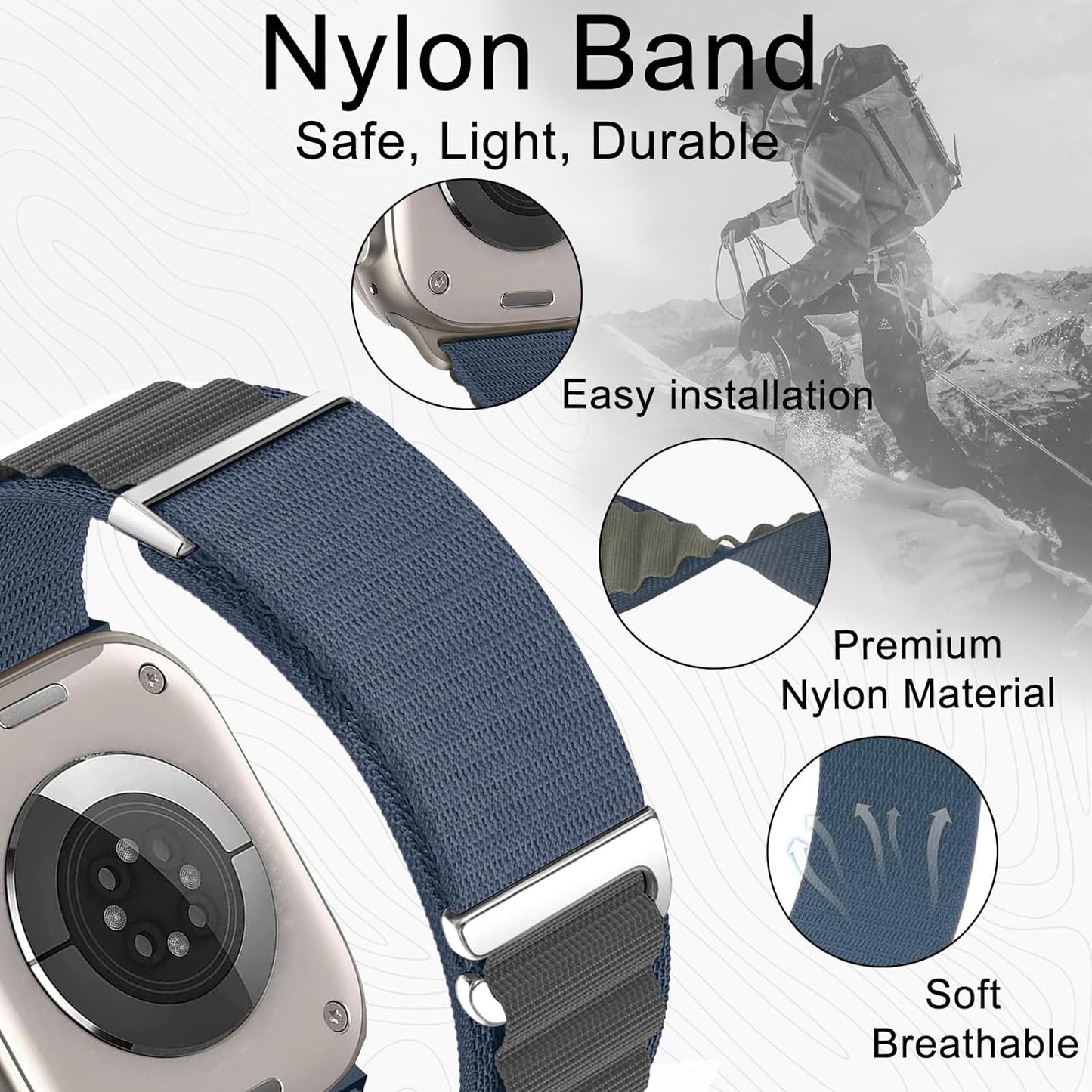 Alpine Loop Nylon Band - Compatible with Apple Watch Ultra 2/Ultra Band 49Mm 45Mm 44Mm 42Mm for Men Women, Adjustable with Metal C-Hook Strap for Iwatch Ultra 2, Iwatch Ultra Series SE 9/8/7/6/5/4/3