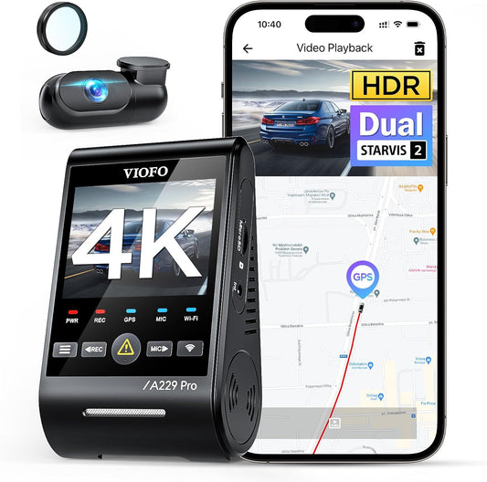 A229 Pro 4K HDR Dash Cam, Dual STARVIS 2 IMX678 IMX675, 4K+2K Front and Rear Car Camera, 2 Channel with HDR, Voice Control, 5Ghz Wifi GPS, Night Vision 2.0, 24H Parking Mode, Support 512GB Max