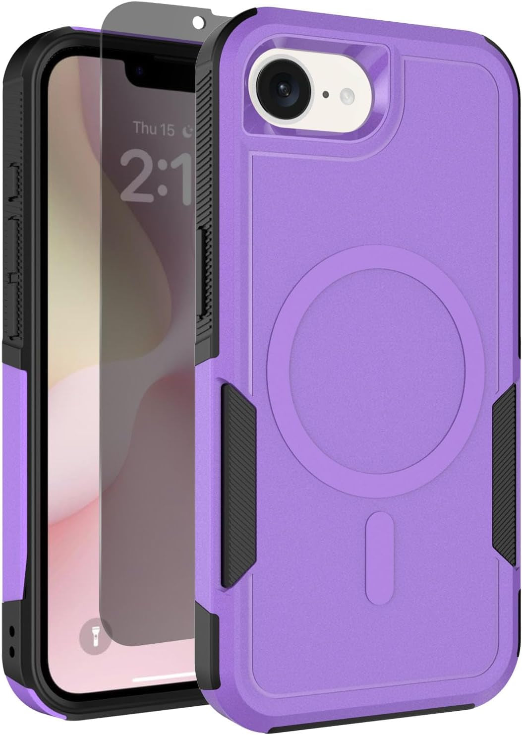 for Iphone 16E Case, Compatible with Magsafe, with Privacy Screen Protector, 15Ft Drop Protection, Dual Layer Magnetic Phone Case for Iphone 16E (2025), Black
