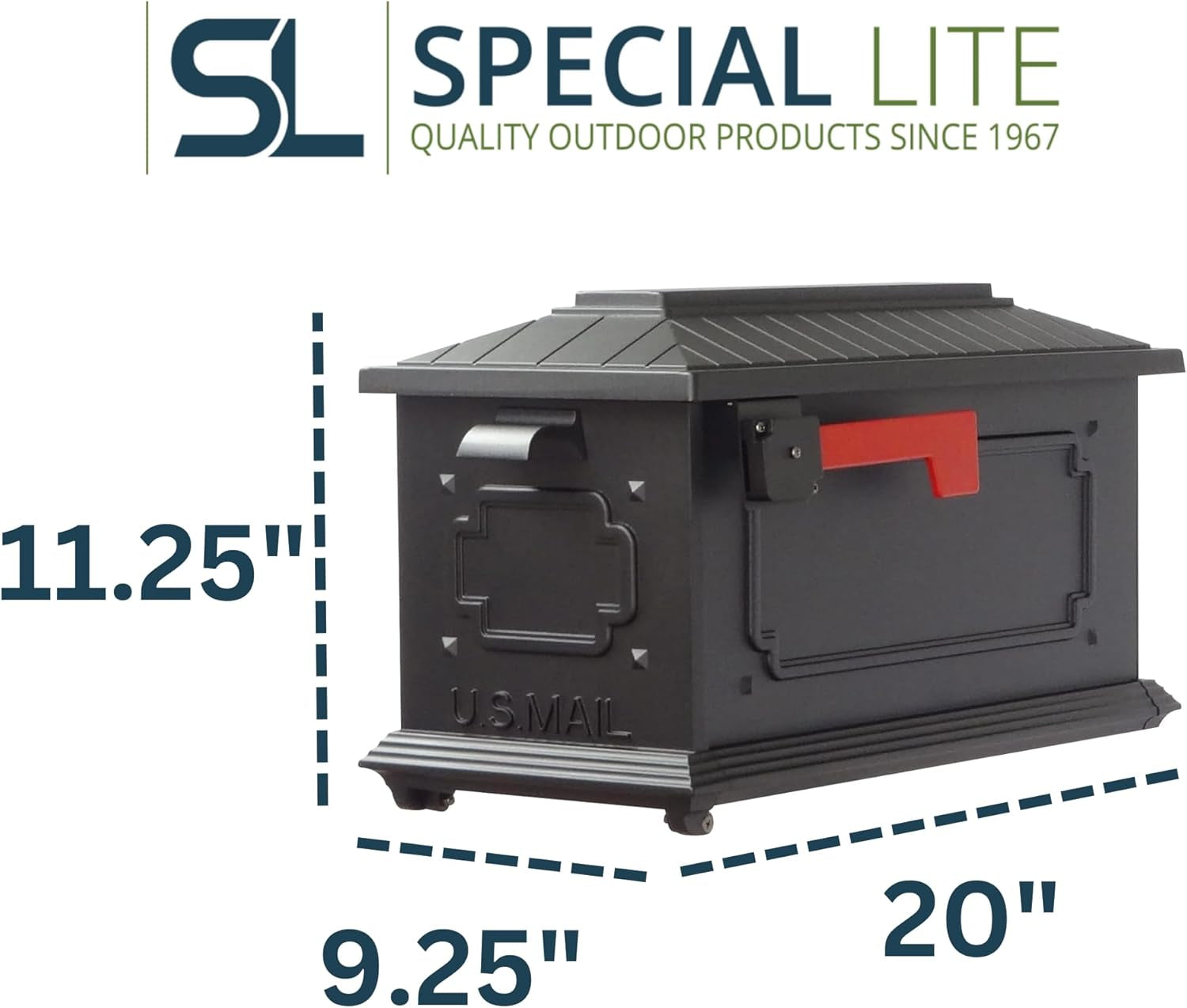 Special Lite Kingston Curbside Mailbox - Black Aluminum Mailbox for Post Mount - SCK-1017-BLK