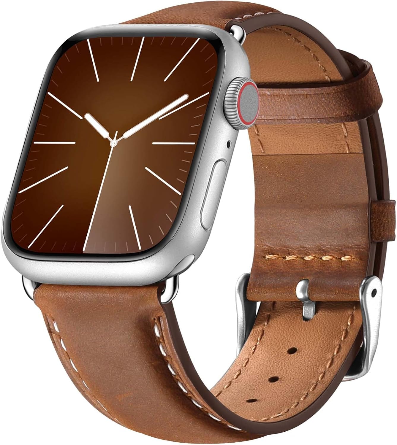 Leather Bands Compatible with Apple Watch Bands 49Mm 46Mm 45Mm 44Mm 42Mm 40Mm for Men Women, Vintage Genuine Leather Wristband Replacement Bands for Iwatch Series 10 9 8 7 6 5 4 3 2 1 SE Ultra2