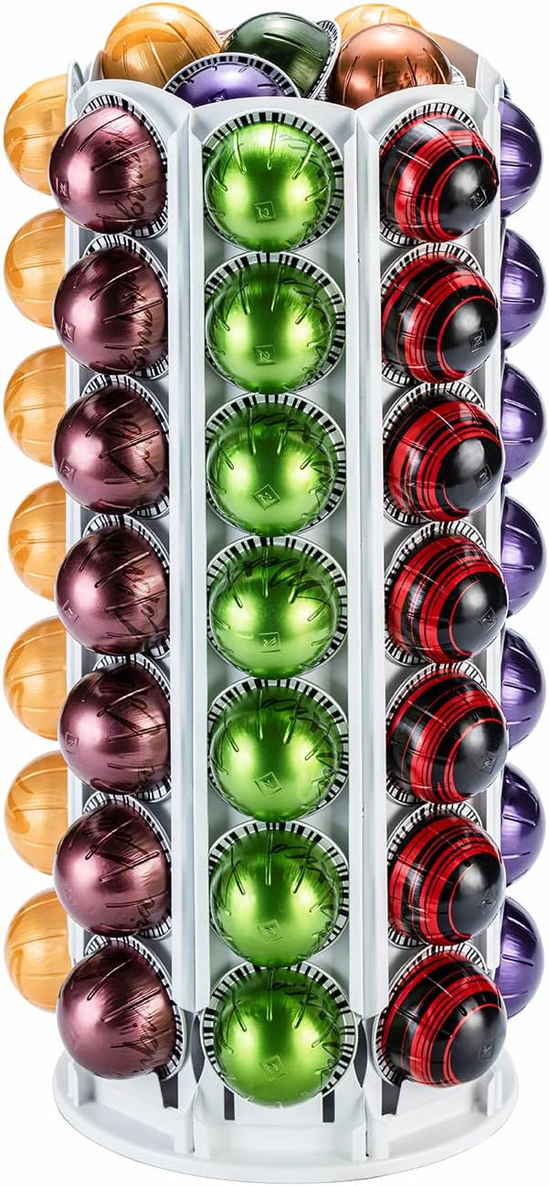 Vertuo Pod Holder Carousel Stand for Nespresso Vertuo Capsule Storage Organizer with Extra Space for Coffee Mate Silent Rolling (Vertuo 80+ Pod Storage)