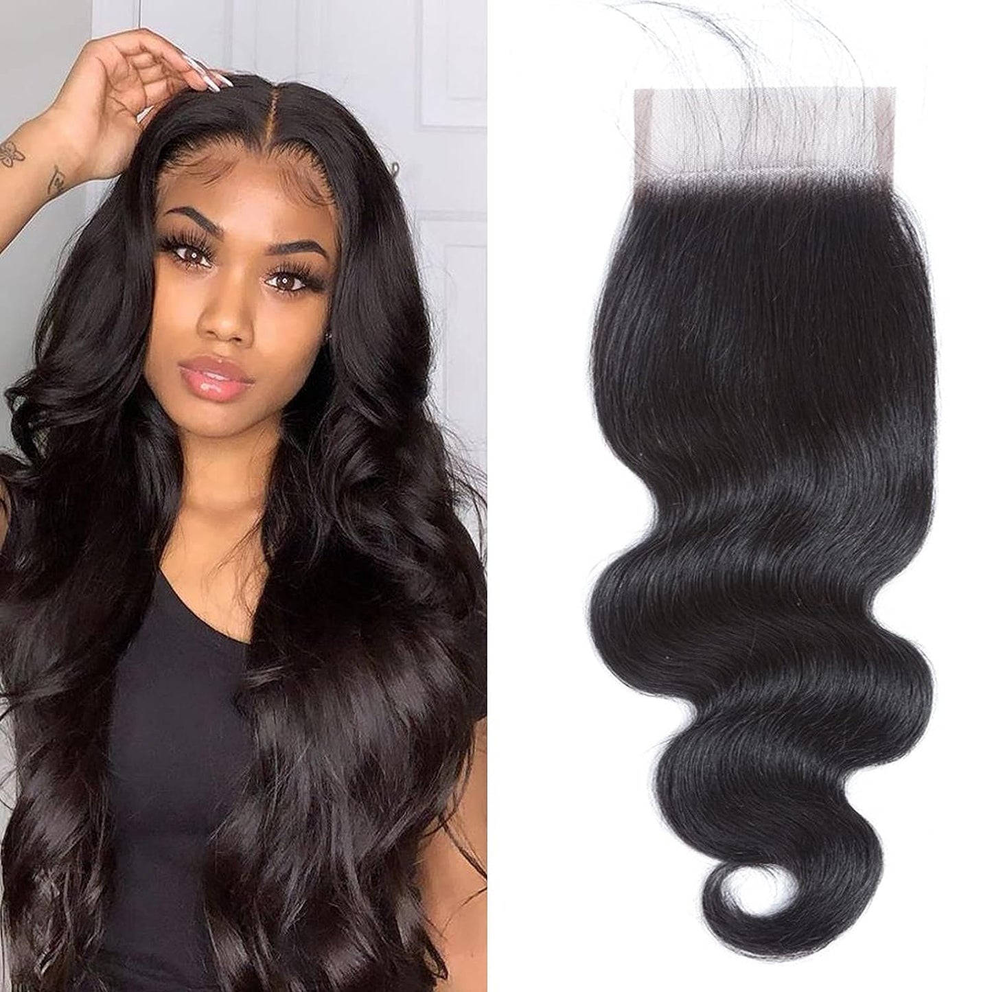 Body Wave Closure 4X4 Free Part Closure Brazilian Human Hair Closure Body Wave Lace Top Closure Human Hair Virgin Human Hair Weave Swiss Lace Closures with Baby Hair Natural Black Color(10Inch)