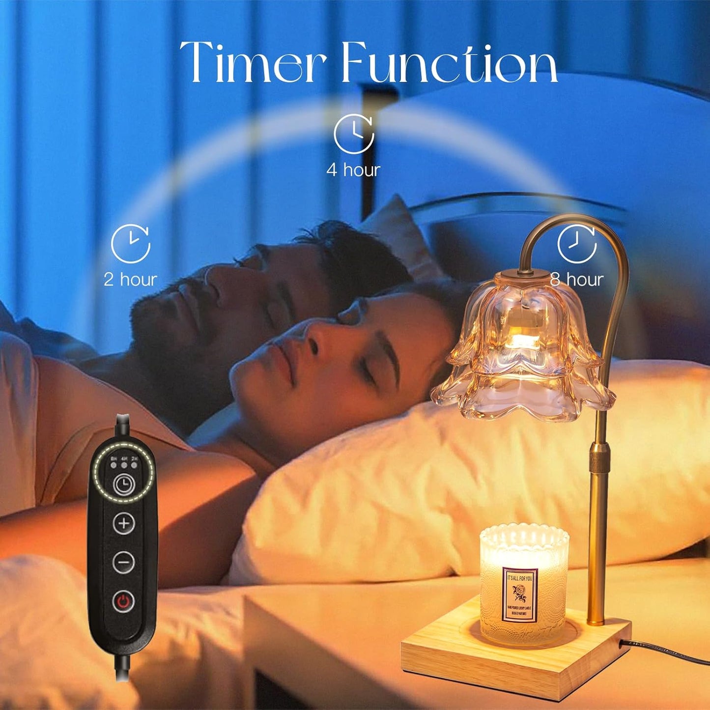 Candle Warmer Lamp with Timer: Flower Gold Candle Lamps Height Adjustable Home Bedroom Decor House Warming Christmas Gift Mothers Day Mom Gift for Women