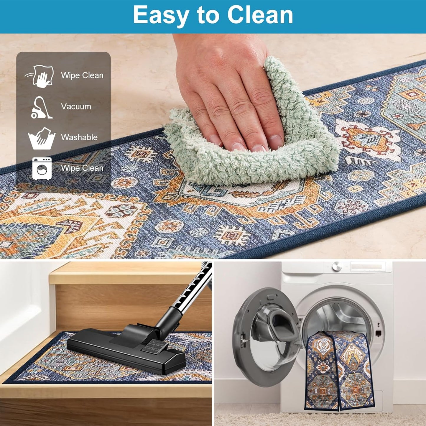 Peel and Stick Non-Slip Carpet Stair Treads for Wooden Steps Set of 15 Pack 8" X 30" Indoor Reusable Staircase Stair Runners Rugs, Soft Safety for Dogs, Kids & Elders, Stairway Grip, Blue