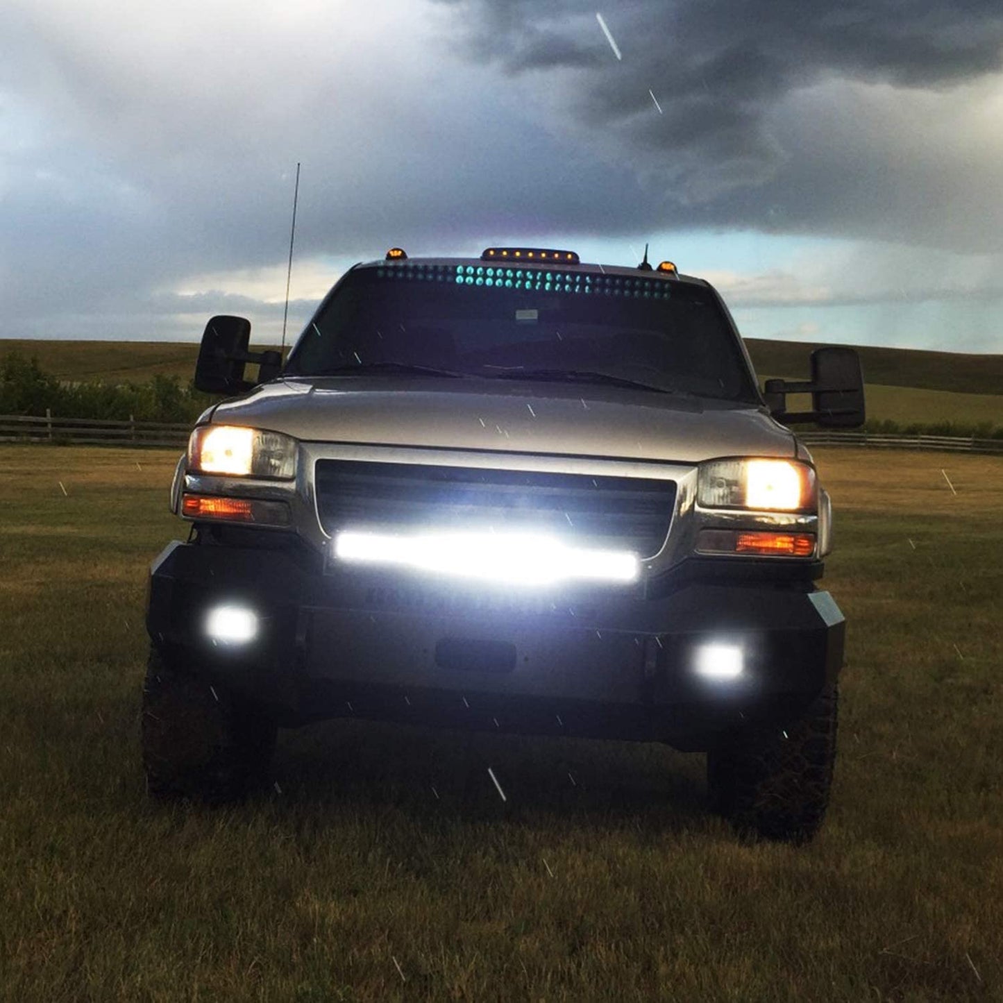 20Inch 420W Triple Row Spot Flood Combo Led Light Bar Work Driving Lamp 2Pcs 4Inch 60W Cube LED Pods Lights for Trucks with Off-Road Wiring Harness Kit-3 Leads
