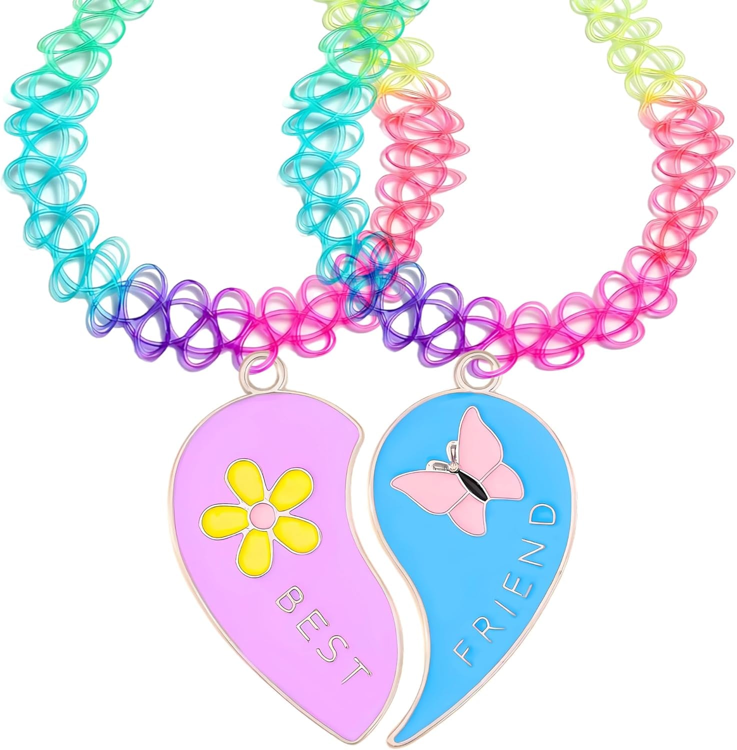 2PC Tattoo Choker Necklace - 90S Choker Necklace Women - 2000S Y2K Black Chokers Rainbow Choker - Butterfly Ying Yang Unicorn Rainbow Charms - Stretchy Elastic Necklace