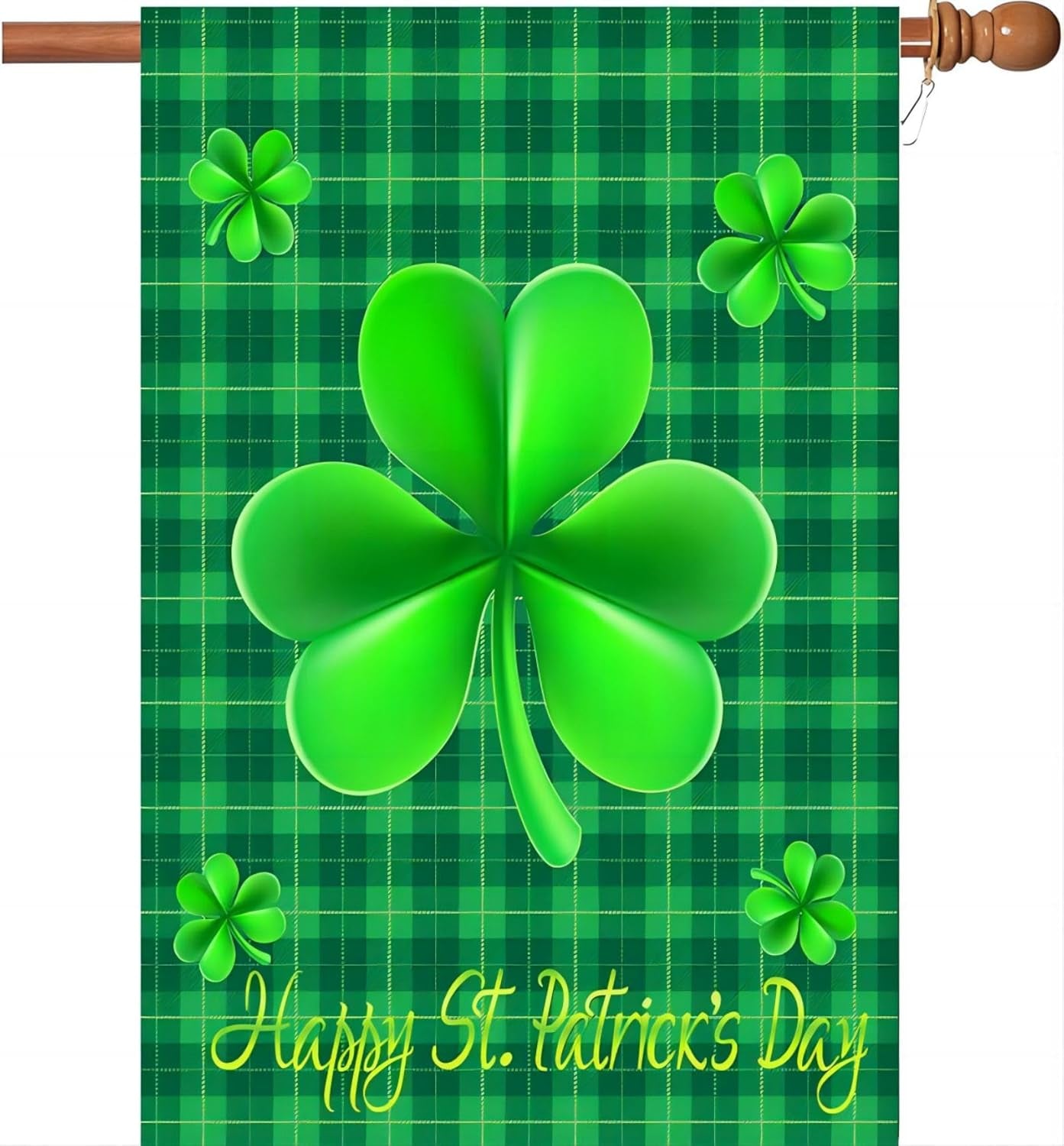 Happy St Patricks Day House Garden Flags,Shamrock Buffalo Check Plaid Rustic Burlap Yard Sign Decorations,Spring Banners for Outdoor 12 X 18 Inch Double Sided (Green)