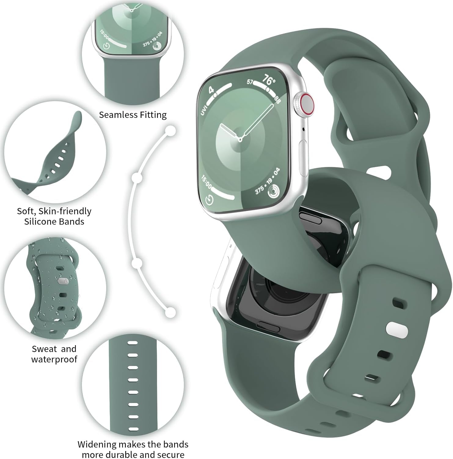 Extra Widened Silicone Bands Compatible with Apple Watch 38Mm 40Mm 41Mm 42Mm 44Mm 45Mm 49Mm, Replacement Soft Sport Strap Wristbands for Iwatch Series 9/8/7/6/5/4/3/2/1 Ultra SE Women Men, Cactus